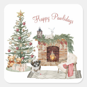 Happy Pawlidays Dog Design- Shih Tzu Square Sticker