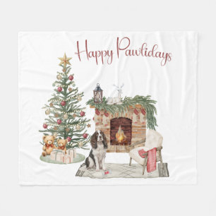 Happy Pawlidays Dog Design- Springer Spaniel Fleece Blanket