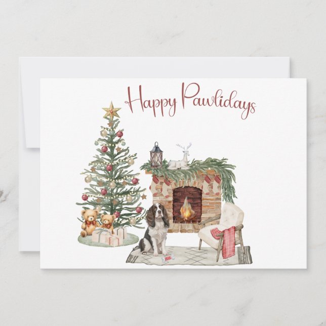 Happy Pawlidays Dog Design- Springer Spaniel Holiday Card (Front)