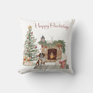 Happy Pawlidays Dog Design- St. Bernard Cushion