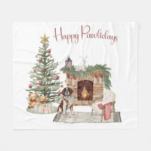 Happy Pawlidays Dog Design- St. Bernard Fleece Blanket