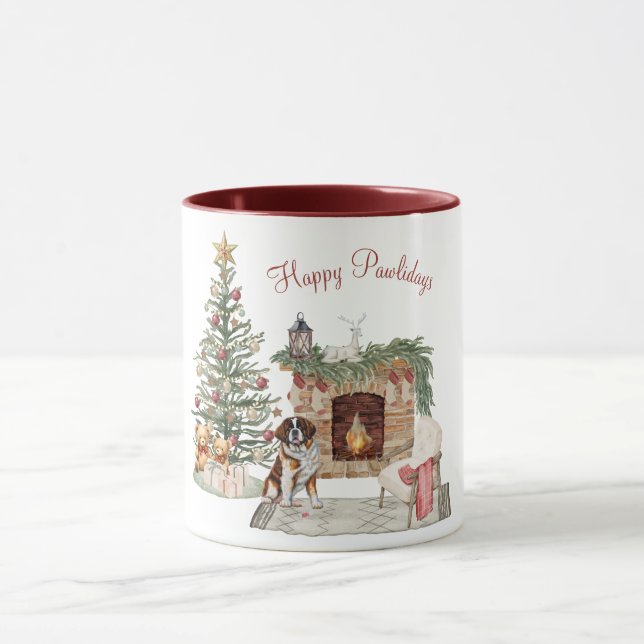 Happy Pawlidays Dog Design- St. Bernard Mug (Center)