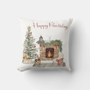 Happy Pawlidays Dog Design- Yorkie Cushion