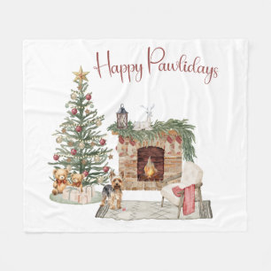 Happy Pawlidays Dog Design- Yorkie Fleece Blanket