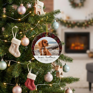 Happy Pawlidays Dog Pet Photo One Line Christmas Ceramic Tree Decoration