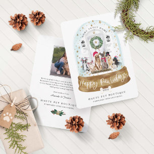 Happy Pawlidays Dogs Pet Care Business White Door Holiday Card