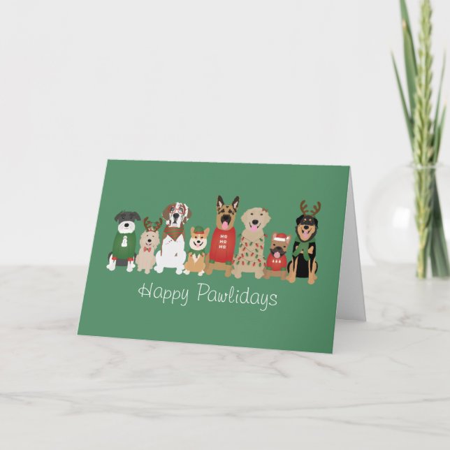 Happy Pawlidays Dogs Red Green Card (Front)