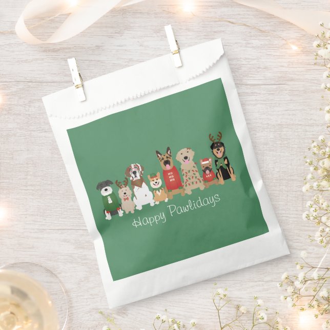 Happy Pawlidays Dogs Red Green Favour Bags (Clipped)