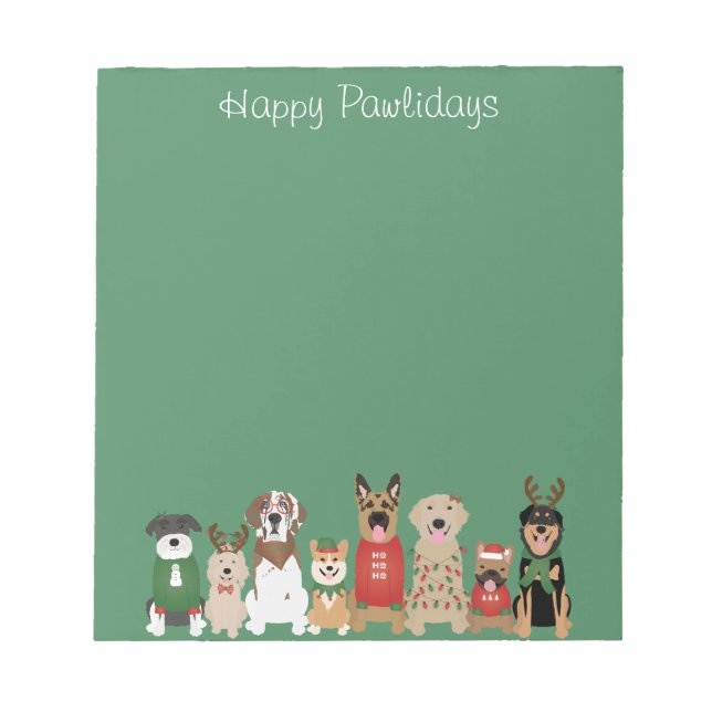Happy Pawlidays Dogs Red Green Notepad (Front)