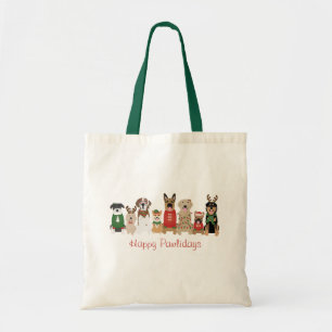 Happy Pawlidays Dogs Red Green Tote Bag