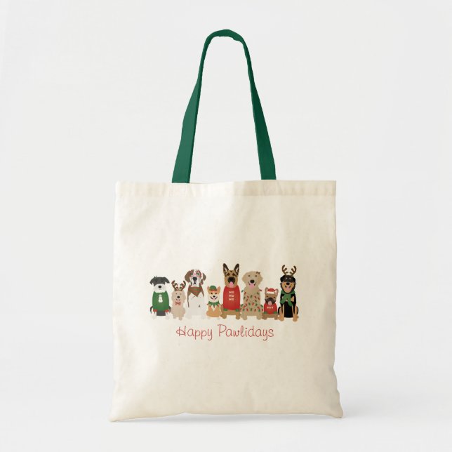 Happy Pawlidays Dogs Red Green Tote Bag (Front)