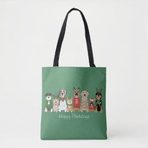 Happy Pawlidays Dogs Red Green Tote Bag