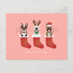 Happy Pawlidays French Bulldogs Christmas Stocking Postcard