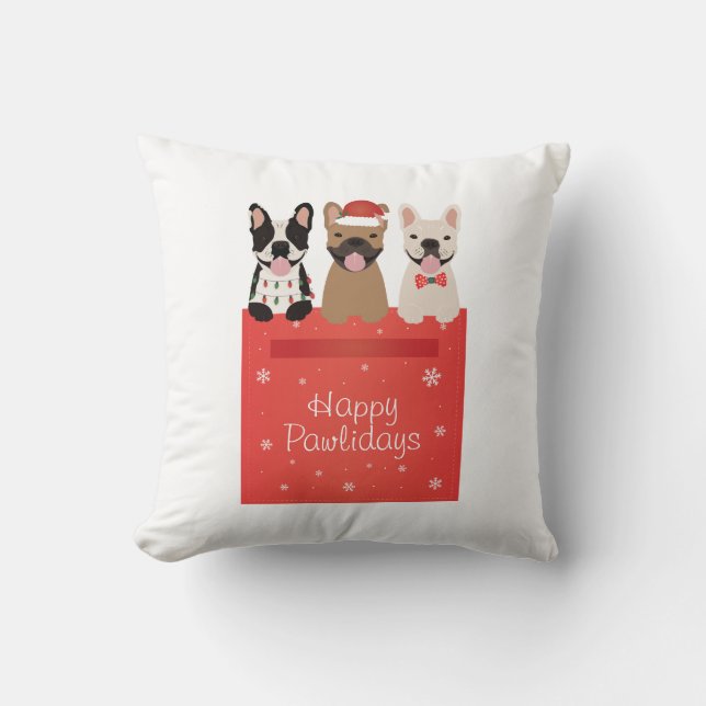 Happy Pawlidays French Bulldogs Cushion (Front)