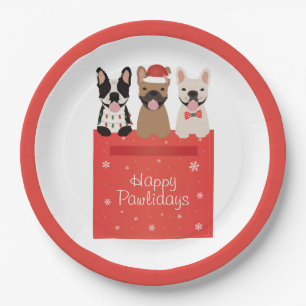 Happy Pawlidays French Bulldogs Paper Plate