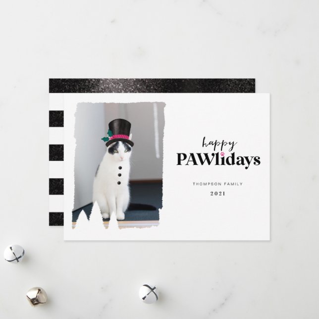 Happy Pawlidays Fun Pet Photo Snowman Holiday Card (Front/Back In Situ)