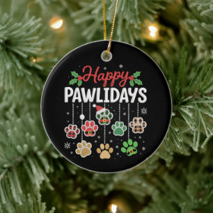 Happy Pawlidays Funny Christmas Dog Paw Xmas Dogs Ceramic Tree Decoration