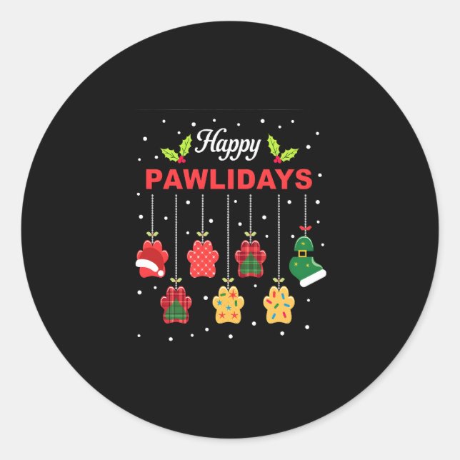 Happy Pawlidays Funny Christmas Dog Paw Xmas Dogs  Classic Round Sticker (Front)