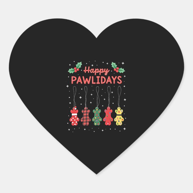 Happy Pawlidays Funny Christmas Dog Paw Xmas Dogs  Heart Sticker (Front)