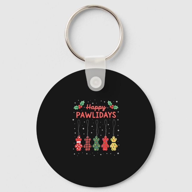 Happy Pawlidays Funny Christmas Dog Paw Xmas Dogs  Key Ring (Front)