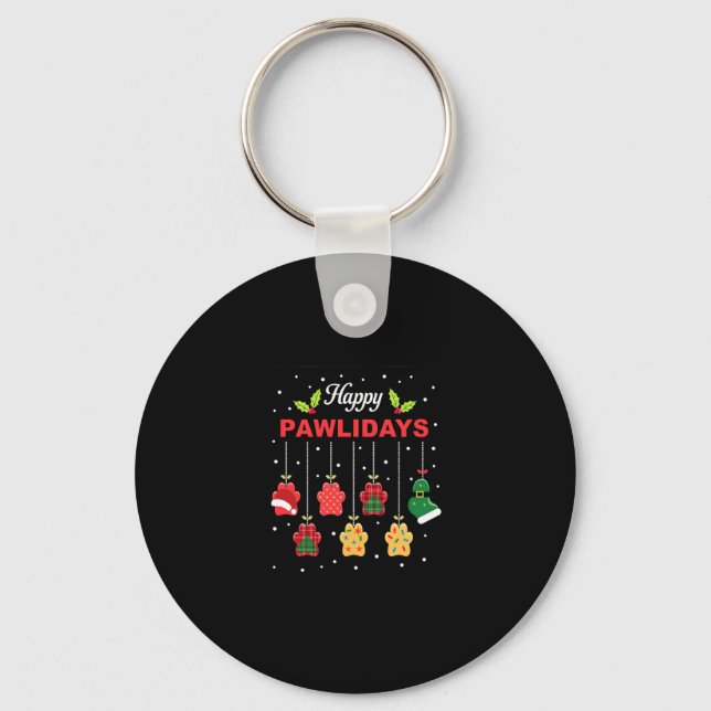 Happy Pawlidays Funny Christmas Dog Paw Xmas Dogs  Key Ring (Front)