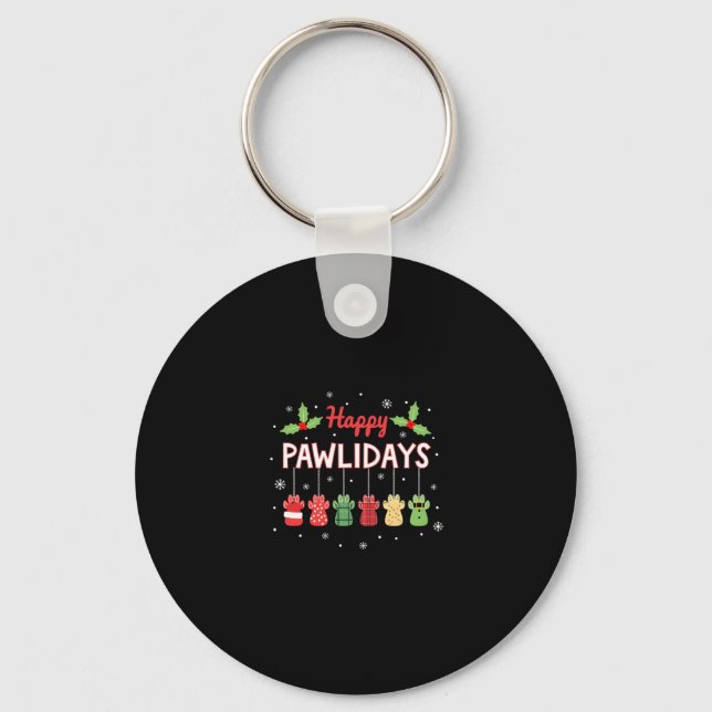Happy Pawlidays Funny Christmas Dog Paw Xmas Dogs  Key Ring (Front)