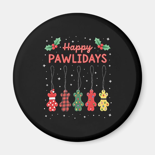 Happy Pawlidays Funny Christmas Dog Paw Xmas Dogs  Magnet (Front)