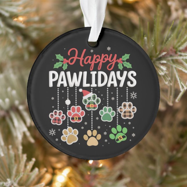 Happy Pawlidays Funny Christmas Dog Paw Xmas Dogs  Ornament (Tree)