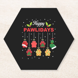 Happy Pawlidays Funny Christmas Dog Paw Xmas Dogs  Paper Coaster