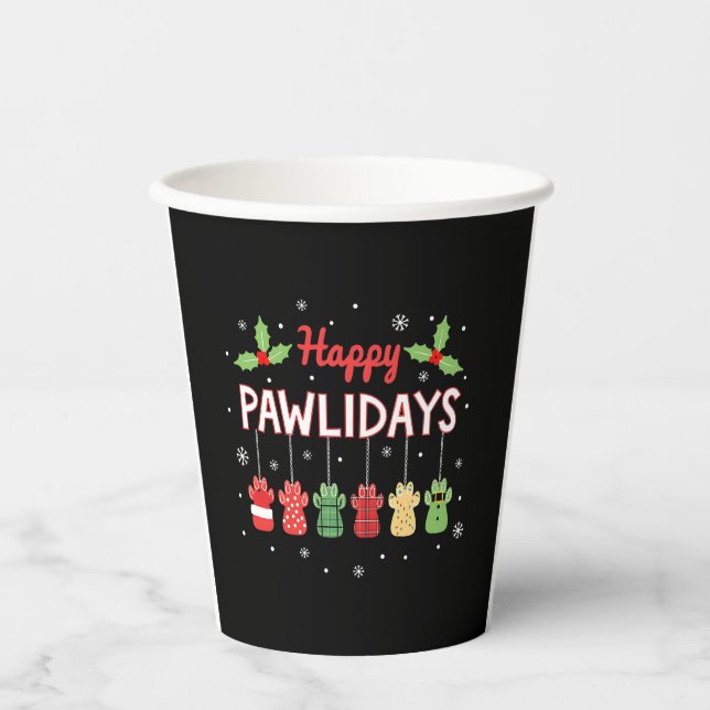 Happy Pawlidays Funny Christmas Dog Paw Xmas Dogs  Paper Cups (Front)