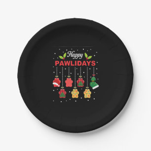 Happy Pawlidays Funny Christmas Dog Paw Xmas Dogs  Paper Plate