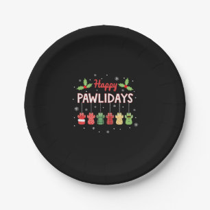 Happy Pawlidays Funny Christmas Dog Paw Xmas Dogs  Paper Plate