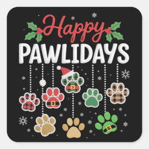 Happy Pawlidays Funny Christmas Dog Paw Xmas Dogs  Square Sticker