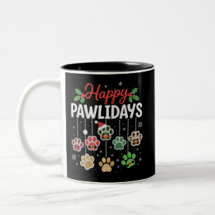 Happy Pawlidays Funny Christmas Dog Paw Xmas Dogs Two-Tone Coffee Mug