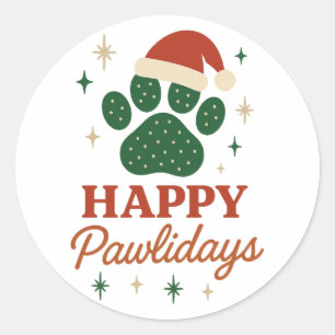 Happy Pawlidays Funny Christmas Pet Lover Holiday Classic Round Sticker