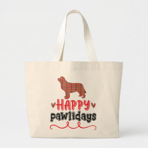 Happy Pawlidays Funny Word Pun Large Tote Bag