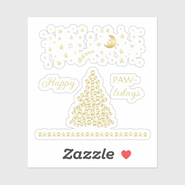 Happy Pawlidays, Gold shiny Paw Christmas tree (Sheet)