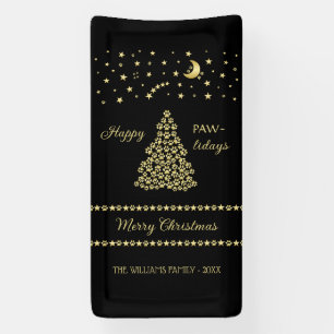 Happy Pawlidays, Gold shiny Paw Christmas tree Banner