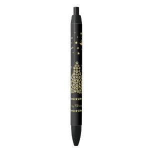 Happy Pawlidays, Gold shiny Paw Christmas tree Black Ink Pen