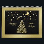 Happy Pawlidays, Gold shiny Paw Christmas tree Calendar<br><div class="desc">Created Christmas tree from golden dog paws, above it is a starry sky with the moon, and below is a beautiful ornament made of little paws and stars. Step into a world of festive delight with our Happy Pawlidays collection! Celebrate the season with joy, love, and the unmistakable charm of...</div>