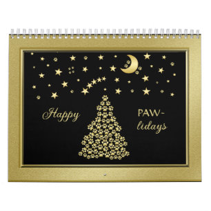 Happy Pawlidays, Gold shiny Paw Christmas tree Calendar