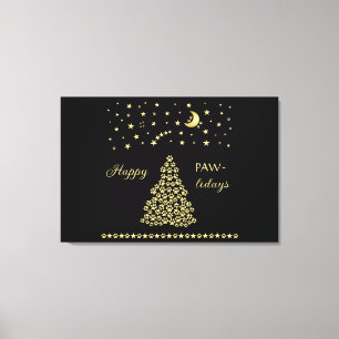 Happy Pawlidays, Gold shiny Paw Christmas tree Canvas Print