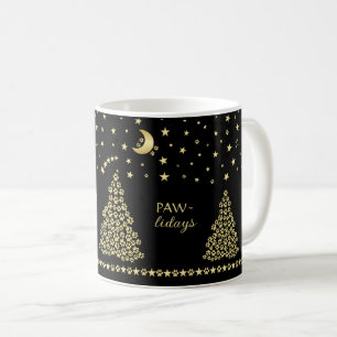 Happy Pawlidays, Gold shiny Paw Christmas tree Coffee Mug