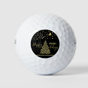Happy Pawlidays, Gold shiny Paw Christmas tree Golf Balls