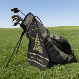 Happy Pawlidays, Gold shiny Paw Christmas tree Golf Towel