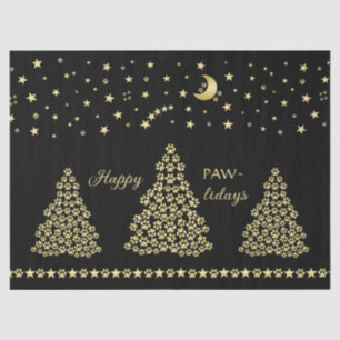 Happy Pawlidays, Gold shiny Paw Christmas tree Tissue Paper