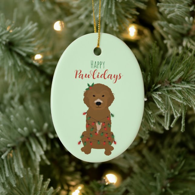 Happy Pawlidays Goldendoodle Christmas Lights Ceramic Tree Decoration (Tree)