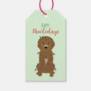 Happy Pawlidays Goldendoodle Christmas Lights Gift Tags