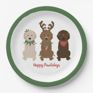Happy Pawlidays Goldendoodle Christmas Lights Paper Plate