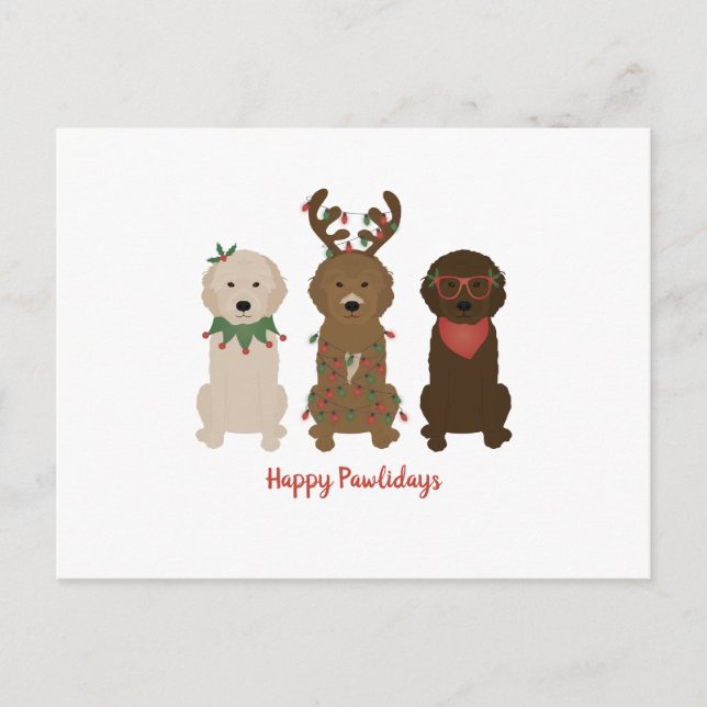 Happy Pawlidays Goldendoodle Christmas Lights Postcard (Front)